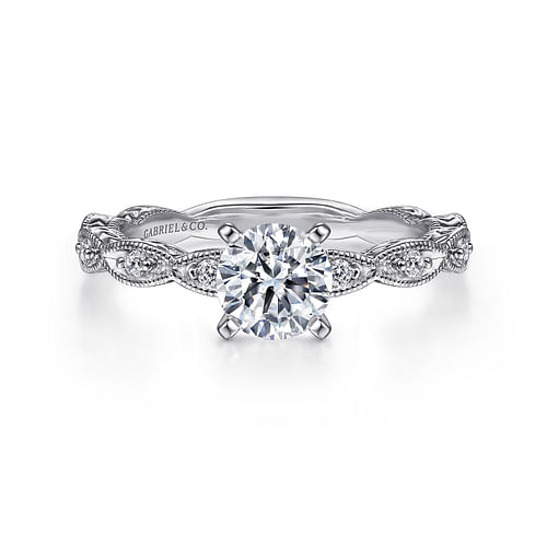 Vintage Inspired 14K White Gold Round Diamond Engagement Ring