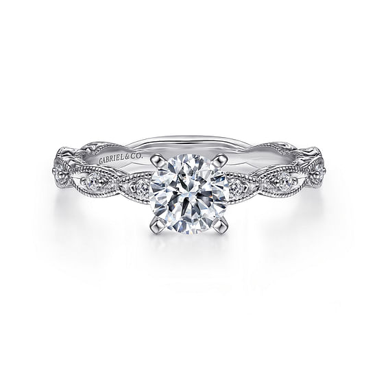 Gabriel - Vintage Inspired 14K White Gold Round Diamond Engagement Ring