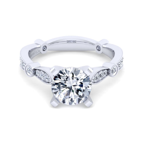 Vintage Inspired 14K White Gold Round Diamond Engagement Ring