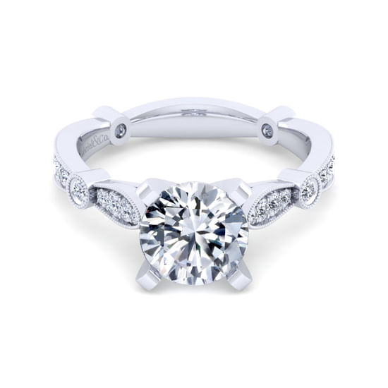 Gabriel - Vintage Inspired 14K White Gold Round Diamond Engagement Ring