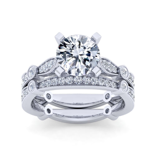 Vintage Inspired 14K White Gold Round Diamond Engagement Ring