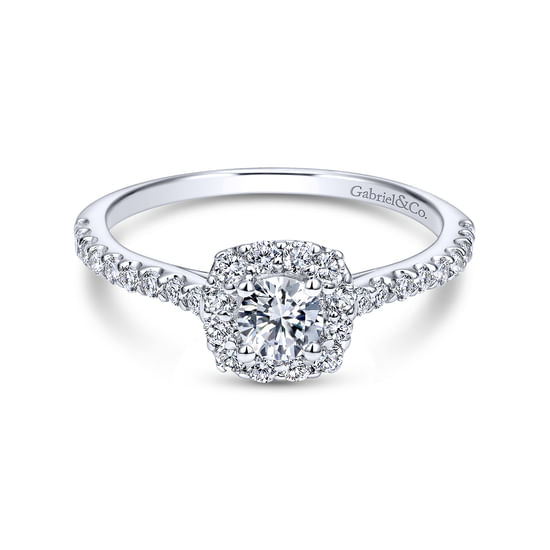 Gabriel - Vintage Inspired 14K White Gold Round Halo Complete Diamond Engagement Ring