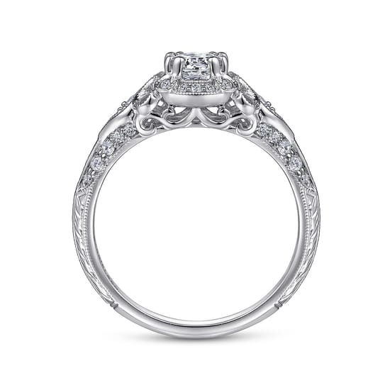 Vintage Inspired 14K White Gold Round Halo Complete Diamond Engagement Ring angle 2
