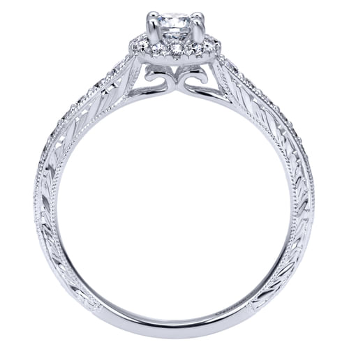 Vintage Inspired 14K White Gold Round Halo Complete Diamond Engagement Ring