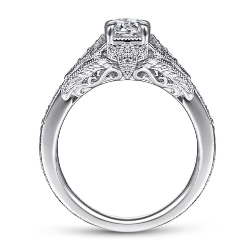 Vintage Inspired 14K White Gold Round Halo Complete Diamond Engagement Ring