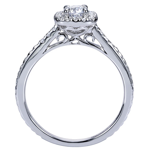 Vintage Inspired 14K White Gold Round Halo Complete Diamond Engagement Ring