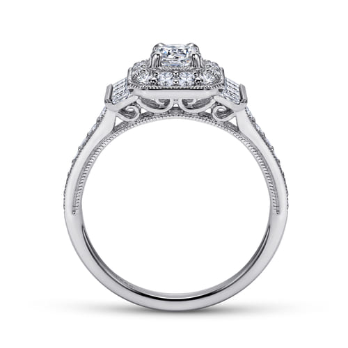 Vintage Inspired 14K White Gold Round Halo Diamond Channel Set Engagement Ring