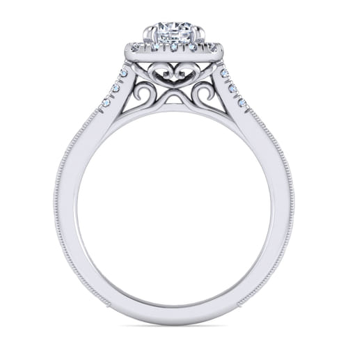 Vintage Inspired 14K White Gold Round Halo Diamond Engagement Ring Vintage Inspired 14K White Gold Round Halo Diamond Engagement Ring