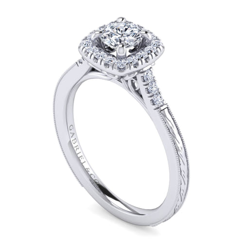 Vintage Inspired 14K White Gold Round Halo Diamond Engagement Ring Vintage Inspired 14K White Gold Round Halo Diamond Engagement Ring