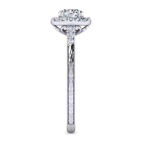 Vintage Inspired 14K White Gold Round Halo Diamond Engagement Ring Vintage Inspired 14K White Gold Round Halo Diamond Engagement Ring