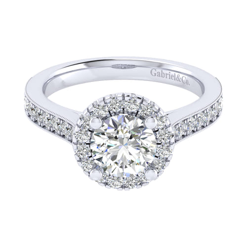 Vintage Inspired 14K White Gold Round Halo Diamond Engagement Ring