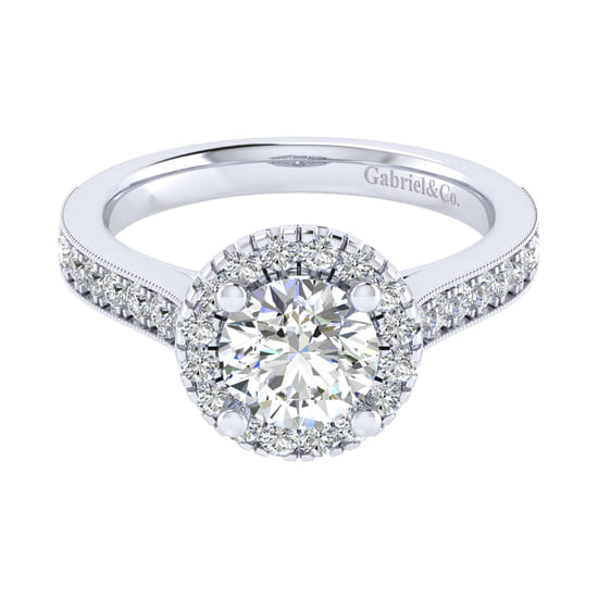Gabriel - Vintage Inspired 14K White Gold Round Halo Diamond Engagement Ring