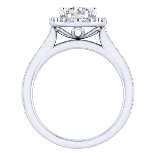 Vintage Inspired 14K White Gold Round Halo Diamond Engagement Ring