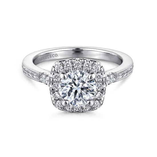 Gabriel - Vintage Inspired 14K White Gold Round Halo Diamond Engagement Ring