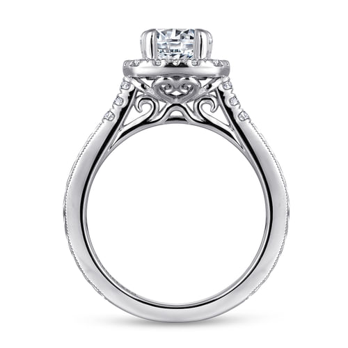 Vintage Inspired 14K White Gold Round Halo Diamond Engagement Ring