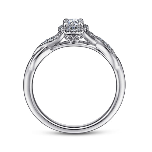 Vintage Inspired 14K White Gold Round Halo Diamond Engagement Ring