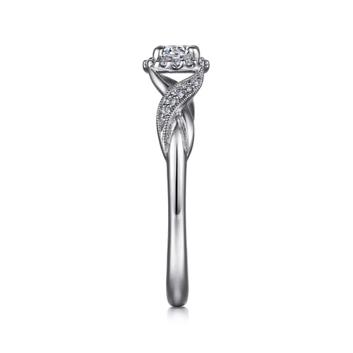 Vintage Inspired 14K White Gold Round Halo Diamond Engagement Ring