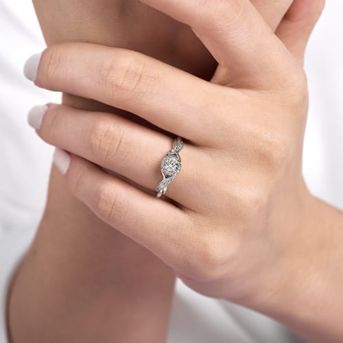 Vintage Inspired 14K White Gold Round Halo Diamond Engagement Ring