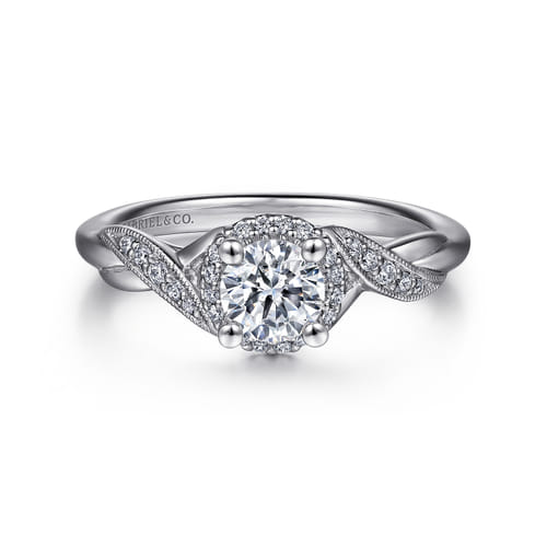 Vintage Inspired 14K White Gold Round Halo Diamond Engagement Ring Vintage Inspired 14K White Gold Round Halo Diamond Engagement Ring