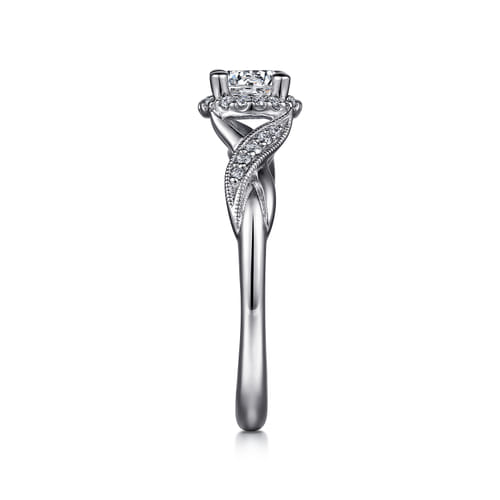 Vintage Inspired 14K White Gold Round Halo Diamond Engagement Ring Vintage Inspired 14K White Gold Round Halo Diamond Engagement Ring