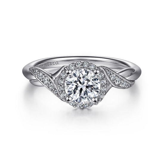 Gabriel - Vintage Inspired 14K White Gold Round Halo Diamond Engagement Ring