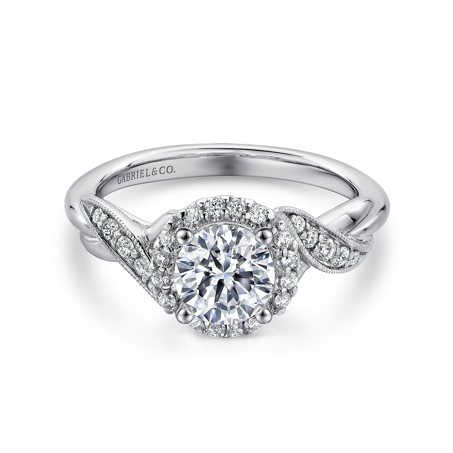 Gabriel - Vintage Inspired 14K White Gold Round Halo Diamond Engagement Ring