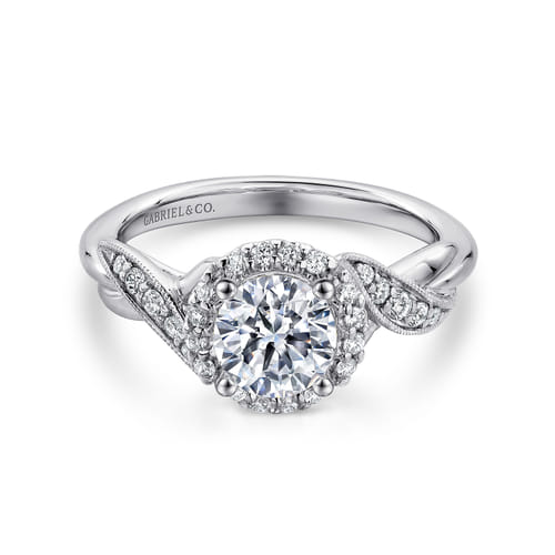 Vintage Inspired 14K White Gold Round Halo Diamond Engagement Ring Vintage Inspired 14K White Gold Round Halo Diamond Engagement Ring
