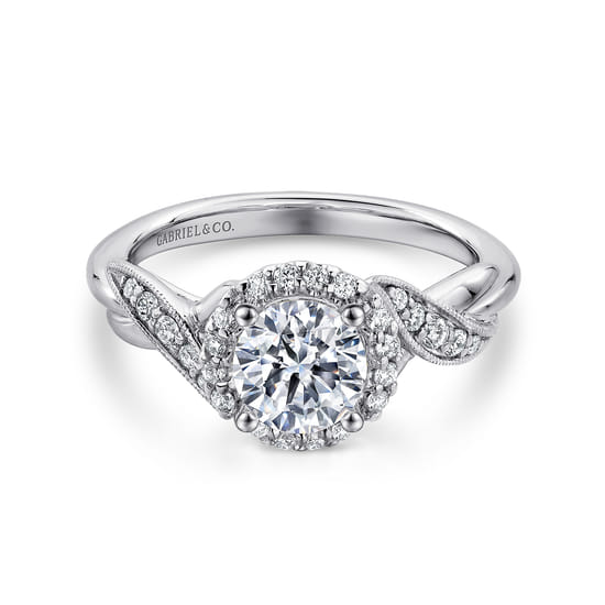 Gabriel - Vintage Inspired 14K White Gold Round Halo Diamond Engagement Ring Gabriel - Vintage Inspired 14K White Gold Round Halo Diamond Engagement Ring