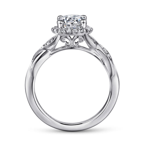 Vintage Inspired 14K White Gold Round Halo Diamond Engagement Ring Vintage Inspired 14K White Gold Round Halo Diamond Engagement Ring