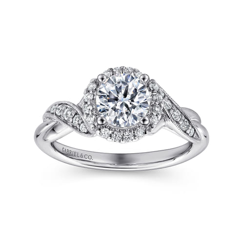Vintage Inspired 14K White Gold Round Halo Diamond Engagement Ring Vintage Inspired 14K White Gold Round Halo Diamond Engagement Ring
