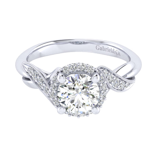 Vintage Inspired 14K White Gold Round Halo Diamond Engagement Ring