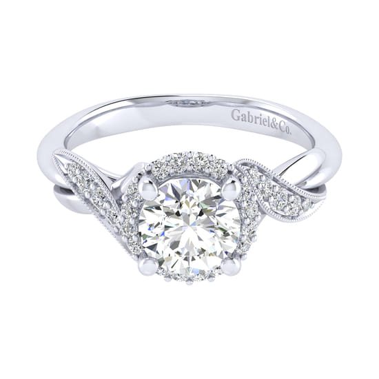 Gabriel - Vintage Inspired 14K White Gold Round Halo Diamond Engagement Ring