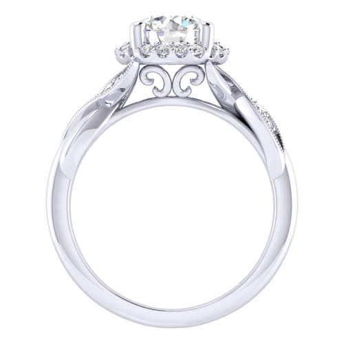 Vintage Inspired 14K White Gold Round Halo Diamond Engagement Ring