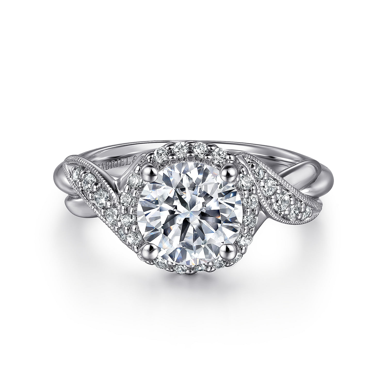 Gabriel - Vintage Inspired 14K White Gold Round Halo Diamond Engagement Ring