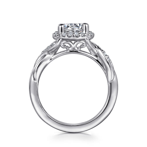 Vintage Inspired 14K White Gold Round Halo Diamond Engagement Ring