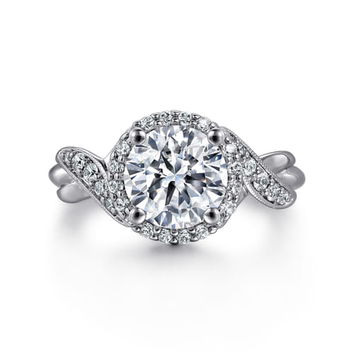 Vintage Inspired 14K White Gold Round Halo Diamond Engagement Ring