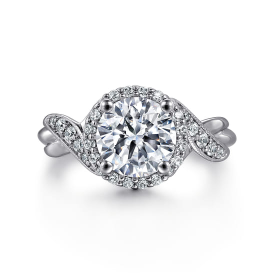 Gabriel - Vintage Inspired 14K White Gold Round Halo Diamond Engagement Ring