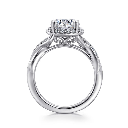 Vintage Inspired 14K White Gold Round Halo Diamond Engagement Ring