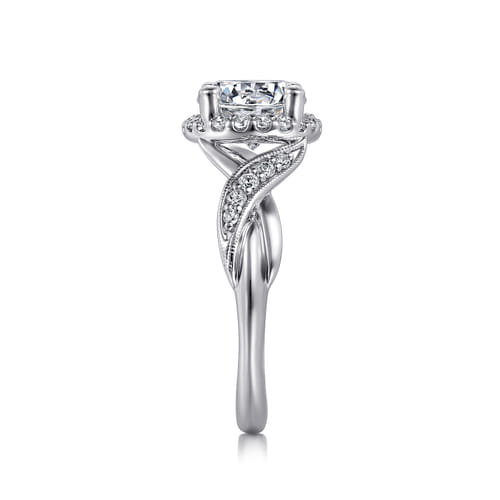 Vintage Inspired 14K White Gold Round Halo Diamond Engagement Ring