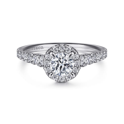 Vintage Inspired 14K White Gold Round Halo Diamond Engagement Ring Vintage Inspired 14K White Gold Round Halo Diamond Engagement Ring
