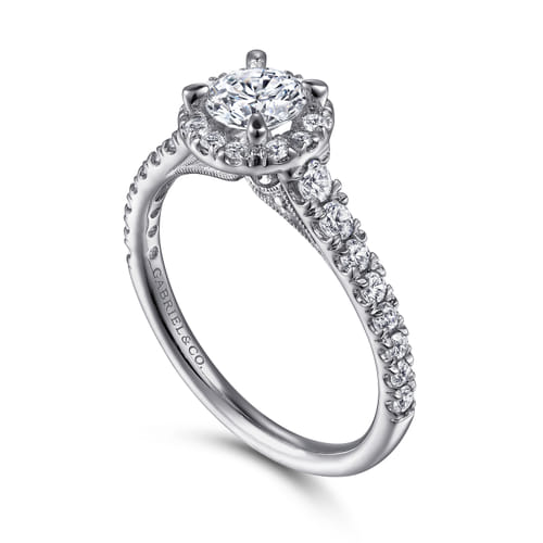 Vintage Inspired 14K White Gold Round Halo Diamond Engagement Ring Vintage Inspired 14K White Gold Round Halo Diamond Engagement Ring