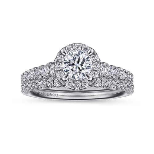 Vintage Inspired 14K White Gold Round Halo Diamond Engagement Ring Vintage Inspired 14K White Gold Round Halo Diamond Engagement Ring