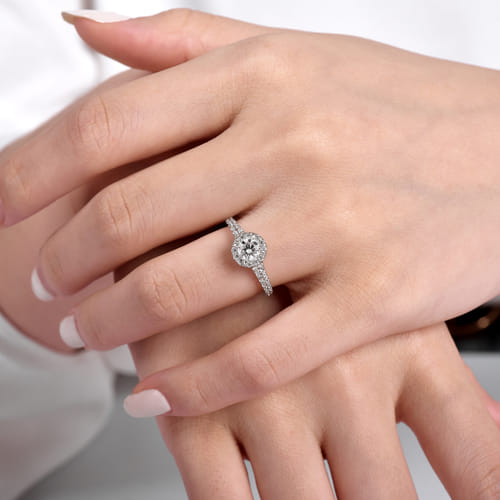 Vintage Inspired 14K White Gold Round Halo Diamond Engagement Ring Vintage Inspired 14K White Gold Round Halo Diamond Engagement Ring