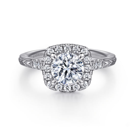 Gabriel - Vintage Inspired 14K White Gold Round Halo Diamond Engagement Ring