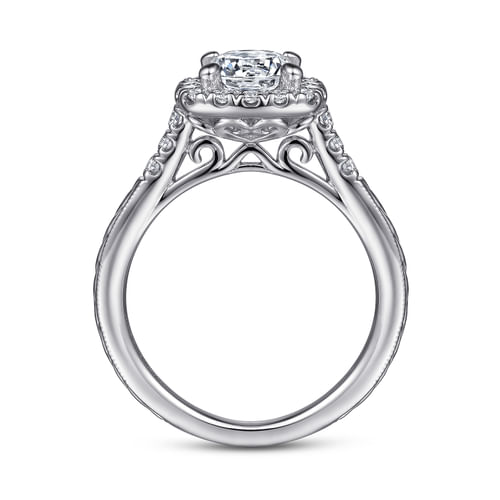 Vintage Inspired 14K White Gold Round Halo Diamond Engagement Ring