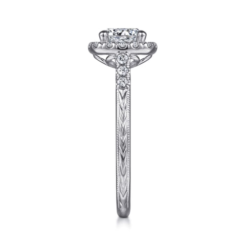 Vintage Inspired 14K White Gold Round Halo Diamond Engagement Ring