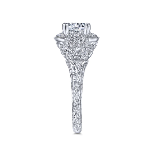 Vintage Inspired 14K White Gold Round Halo Diamond Engagement Ring