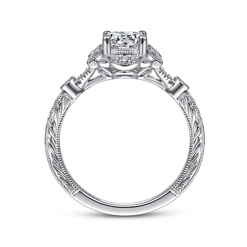 Vintage Inspired 14K White Gold Round Halo Diamond Engagement Ring