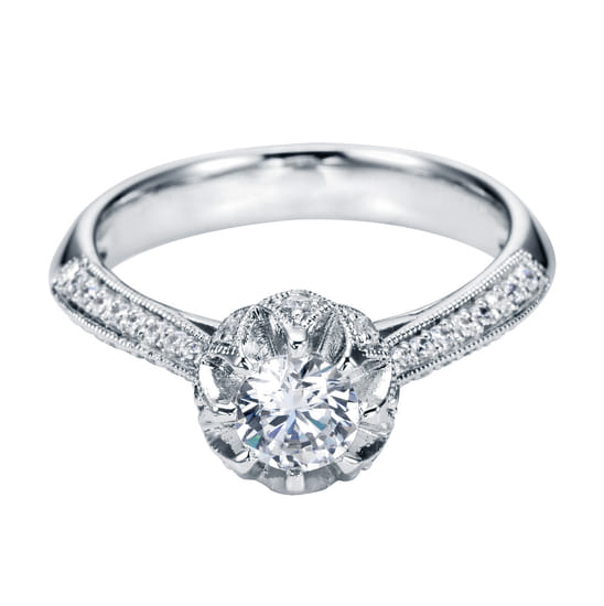 Gabriel - Vintage Inspired 14K White Gold Round Halo Diamond Engagement Ring