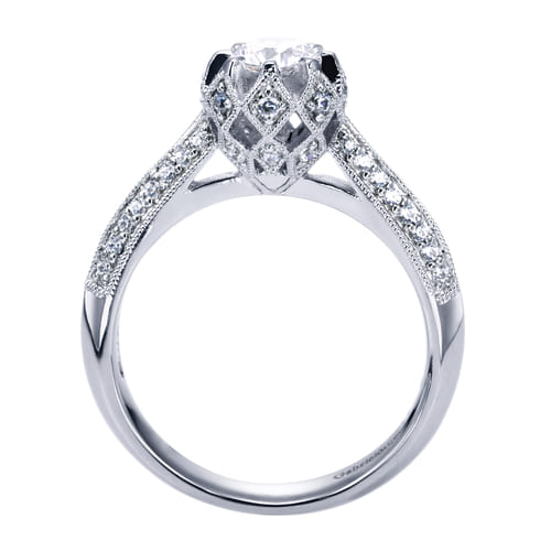 Vintage Inspired 14K White Gold Round Halo Diamond Engagement Ring